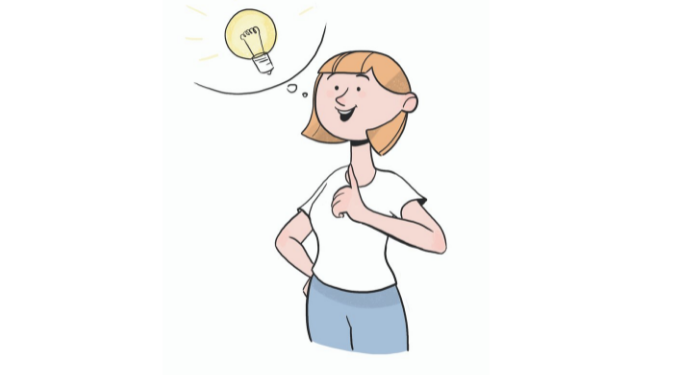 illustration bd d'une femme ayant une idée, représentée par une ampoule