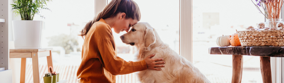 femme enlaçant son chien