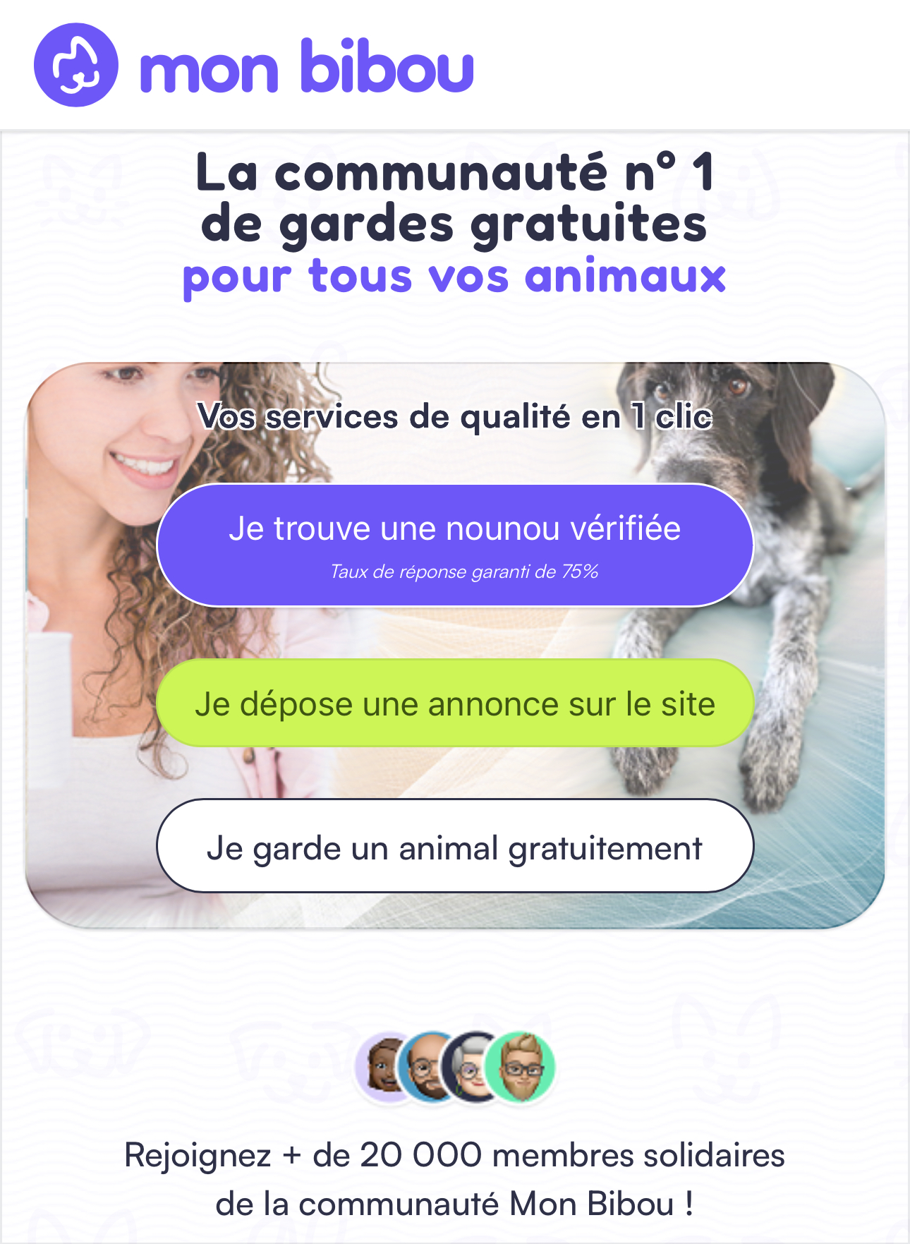 page accueil sur téléphone avec options