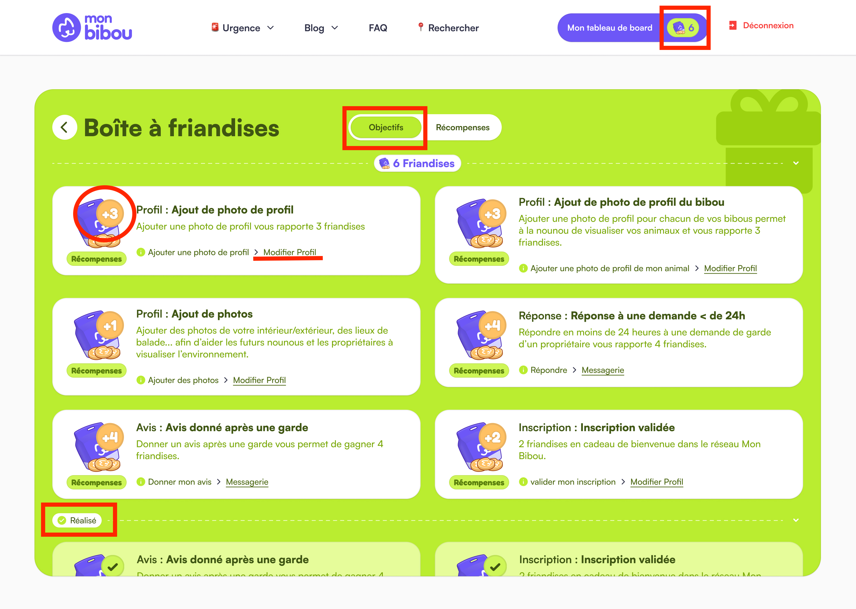 gamification boite a friandises onglet objectifs