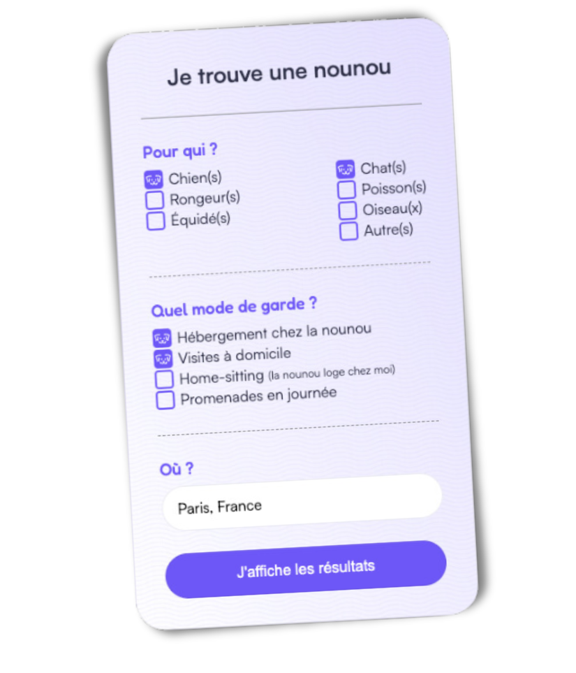 encart de recherche de nounou complété