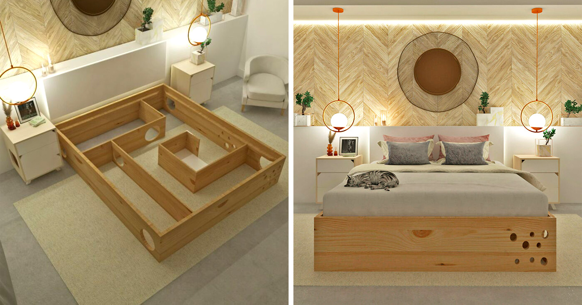 labyrinthe pour chat aménagé sous un lit