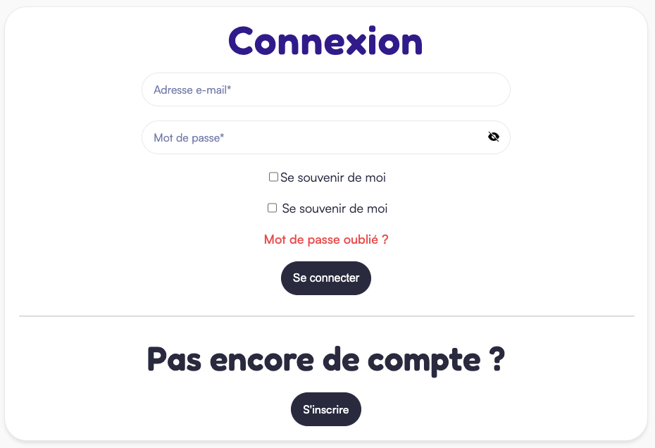page connexion/inscription