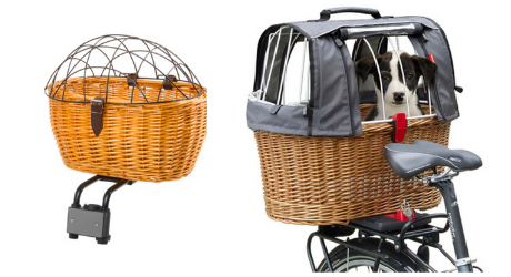 paniers en osier pour transport de petits animaux sur un vélo